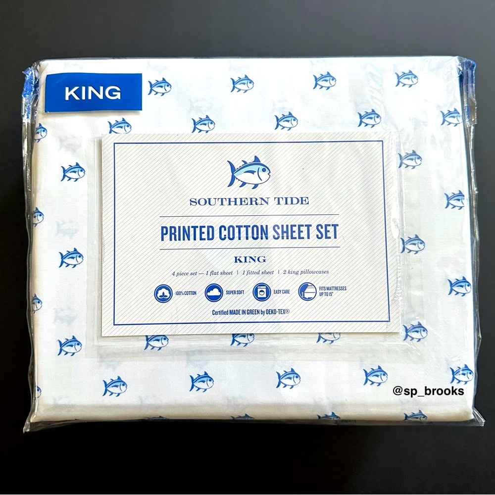 🎁Southern Tide Printed Cotton Skip Jack King Sheet Set